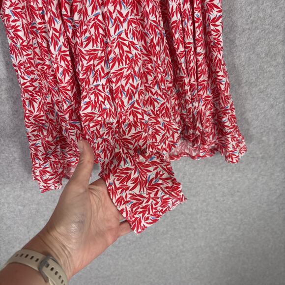 Lulus Romper Small Red Leaf Print Tie Front Flowy Dondi Romantic Vacation Resort - Picture 9 of 14